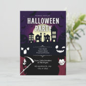 Spooky Haunted Village & Monsters Halloween Party Kaart (Staand voorkant)