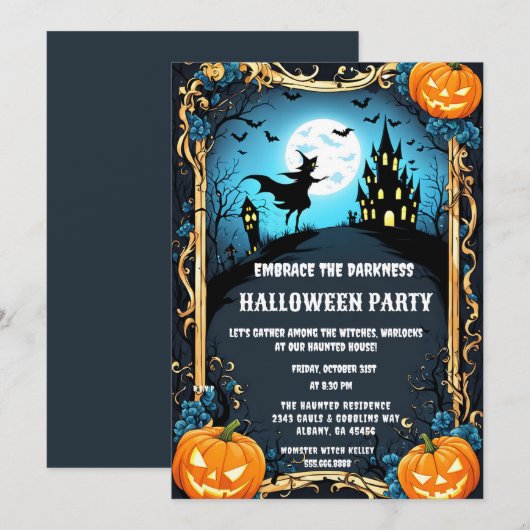 Spooky Haunted Witch House Halloween Party Kaart (Voorkant / Achterkant)