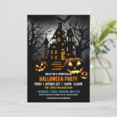 Spooky Haunted Witch House Pumpkin Halloween Party Kaart (Staand voorkant)