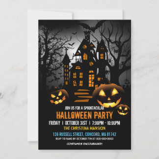 Spooky Haunted Witch House Pumpkin Halloween Party Kaart