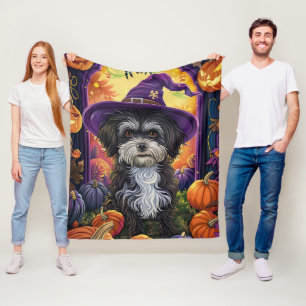 Spooky Havanese hond Halloween heks en pompoen Fleece Deken