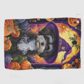 Spooky Havanese hond Halloween heks en pompoen Golfhanddoek (Horizontaal)