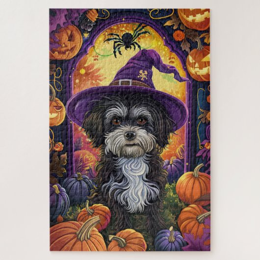 Spooky Havanese hond Halloween heks en pompoen Legpuzzel (Verticaal)