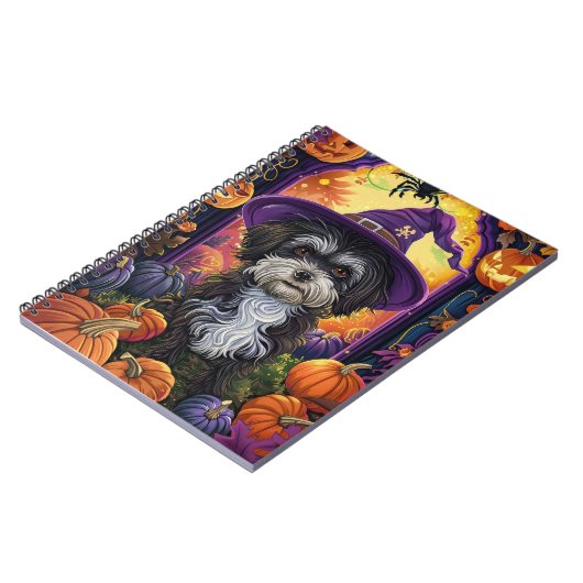 Spooky Havanese hond Halloween heks en pompoen Notitieboek (Linkerzijde)
