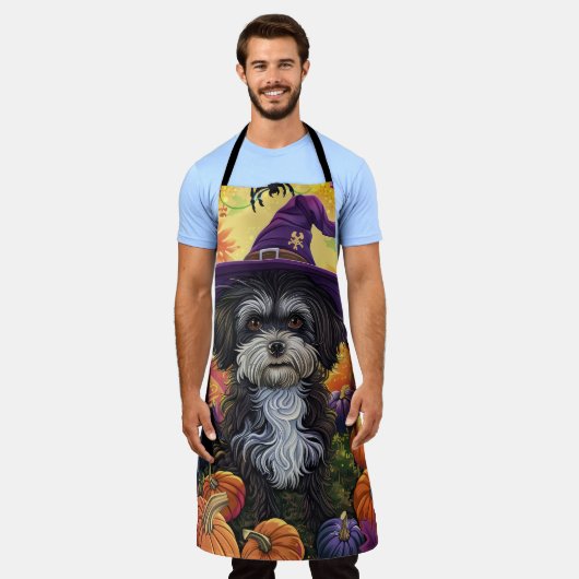 Spooky Havanese hond Halloween heks en pompoen Schort (Gedragen)