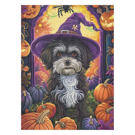 Spooky Havanese hond Halloween heks en pompoen Tafelkleed (Voorkant)