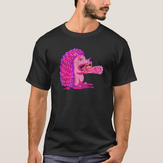 Spooky Hedgel Vaporwave Creepy Animal Chainzaag H T-shirt (Voorkant)