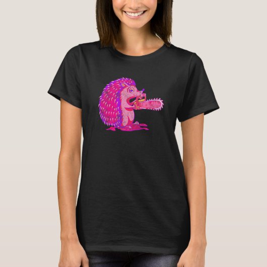 Spooky Hedgel Vaporwave Creepy Animal Chainzaag H T-shirt (Voorkant)