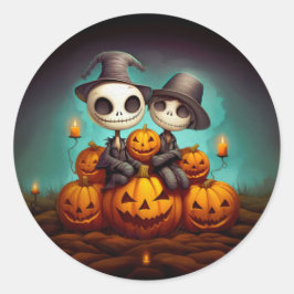 Spooky heidense vrienden vieren gelukkig Halloween Ronde Sticker