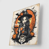 Spooky heks brouwen drankjes op Halloween nacht Vierkante Klok (Hoek)