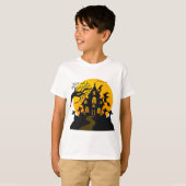 Spooky heks en huis Halloween plezier T-shirt (Voorkant volledig)