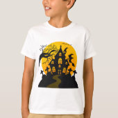 Spooky heks en huis Halloween plezier T-shirt (Voorkant)