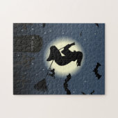 Spooky heks en vleermuizen legpuzzel (Horizontaal)