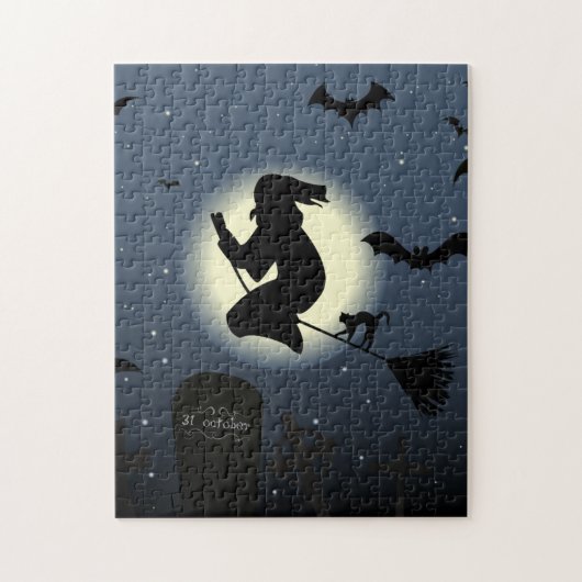 Spooky heks en vleermuizen legpuzzel (Verticaal)
