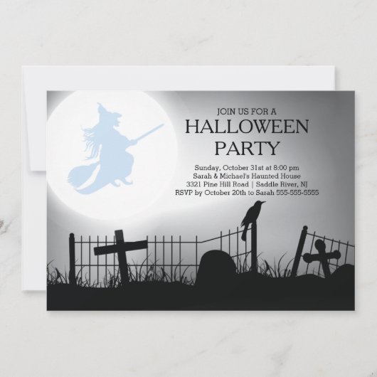 Spooky Heks Graveyard Halloween Party Uitnodiging (Voorkant)