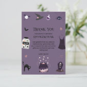 Spooky heks Halloween verjaardagsfeestje Bedankkaart (Staand voorkant)