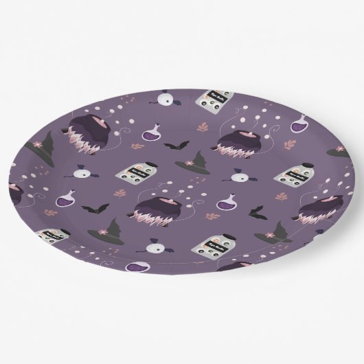 Spooky heks Halloween verjaardagsfeestje Papieren Bordje (Gekanteld)