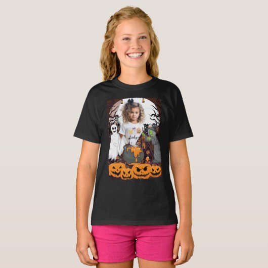 Spooky Heks Horror Pompoen Halloween  T-shirt (Voorkant volledig)