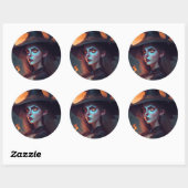Spooky Heks met Maan Achtergrond Halloween Ronde Sticker (Vel)