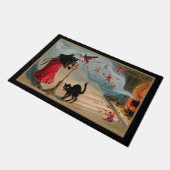 Spooky heks met zwarte kat en duivels deurmat (Schuin)