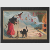 Spooky heks met zwarte kat en duivels tissuepapier (Voorkant)