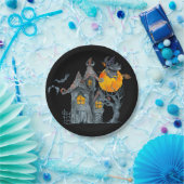 Spooky heks over Halloween Papieren Bordje (Feest)