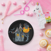 Spooky heks over Halloween Papieren Bordje (Feest)