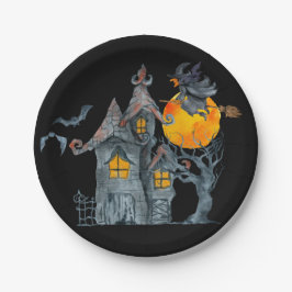 Spooky heks over Halloween Papieren Bordje