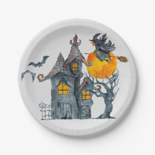Spooky heks over het Bord Halloween Paper
