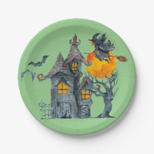 Spooky heks over het Bord Halloween Paper