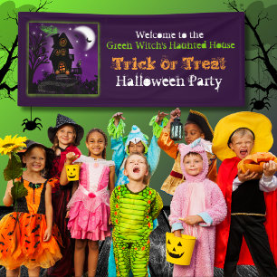 Spooky heks spookt huis Trick or treat welkom Spandoek