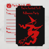 Spooky Heks Vliegende bezemsteel Leuk Feest Uitnod Kaart (Voorkant / Achterkant)