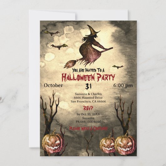 Spooky Heksenpompoenen Halloween Feest Uitnodiging (Voorkant)