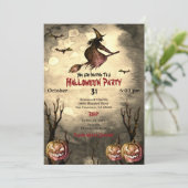 Spooky Heksenpompoenen Halloween Feest Uitnodiging (Staand voorkant)