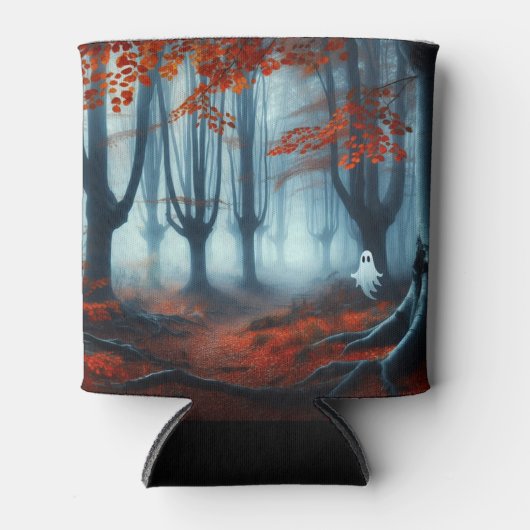 Spooky Herfst bossen met een spook Blikjeskoeler (Voorkant)