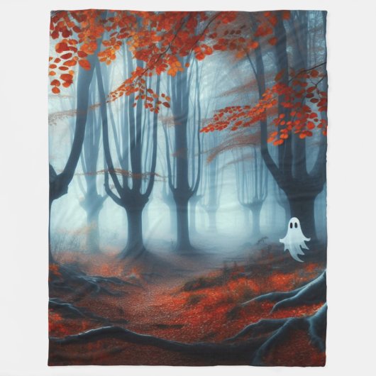 Spooky Herfst bossen met een spook Fleece Deken (Voorkant)