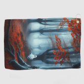 Spooky Herfst bossen met een spook Golfhanddoek (Horizontaal)