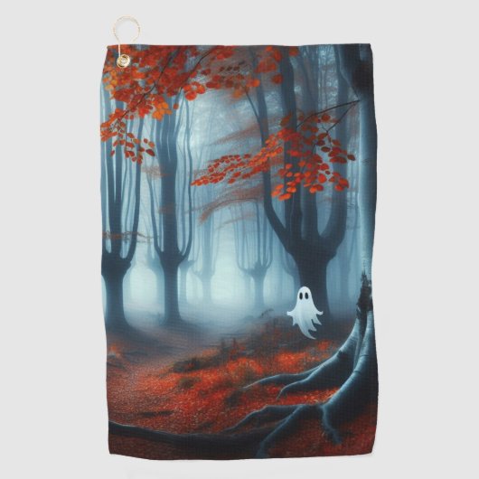 Spooky Herfst bossen met een spook Golfhanddoek (Voorkant)