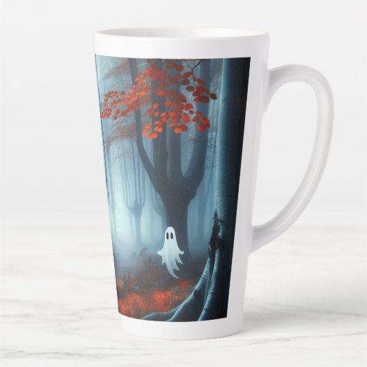 Spooky Herfst bossen met een spook Latte Mok (Rechts)