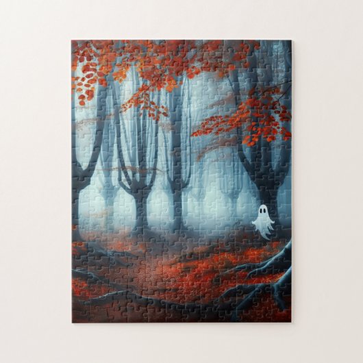 Spooky Herfst bossen met een spook Legpuzzel (Verticaal)