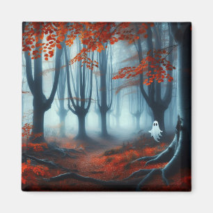 Spooky Herfst bossen met een spook Magneet