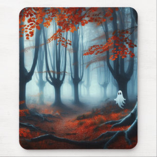 Spooky Herfst bossen met een spook Muismat