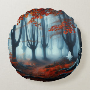 Spooky Herfst bossen met een spook Rond Kussen