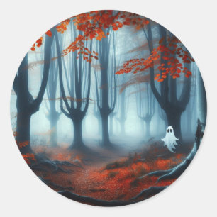 Spooky Herfst bossen met een spook Ronde Sticker