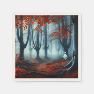Spooky Herfst bossen met een spook Servet