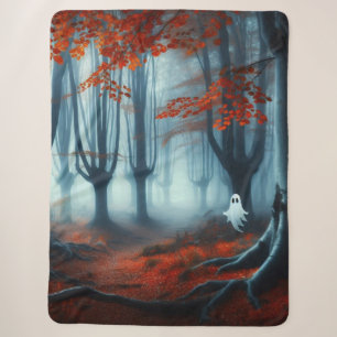 Spooky Herfst bossen met een spook Sherpa Deken