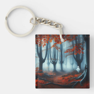 Spooky Herfst bossen met een spook Sleutelhanger