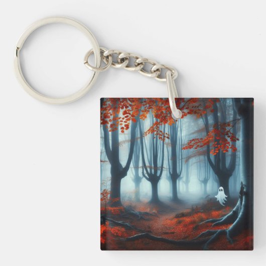 Spooky Herfst bossen met een spook Sleutelhanger (voorkant)