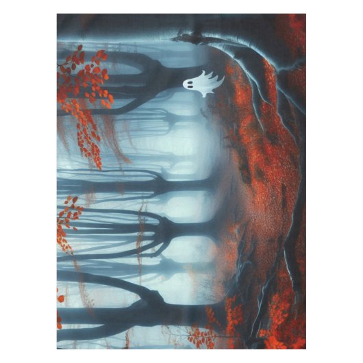 Spooky Herfst bossen met een spook Tafelkleed (Voorkant)