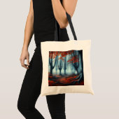 Spooky Herfst bossen met een spook Tote Bag (Voorkant (product))